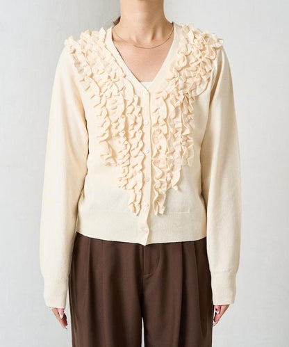 迷你荷葉邊V領針織開衫