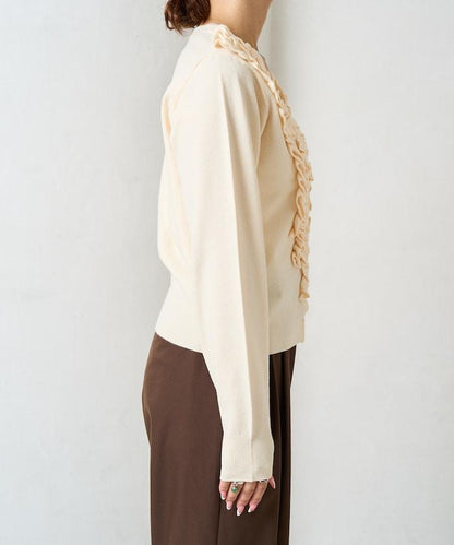 迷你荷葉邊V領針織開衫