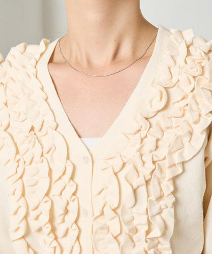 迷你荷葉邊V領針織開衫