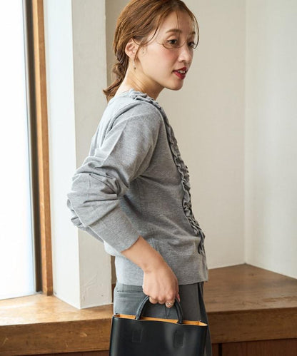 迷你荷葉邊V領針織開衫