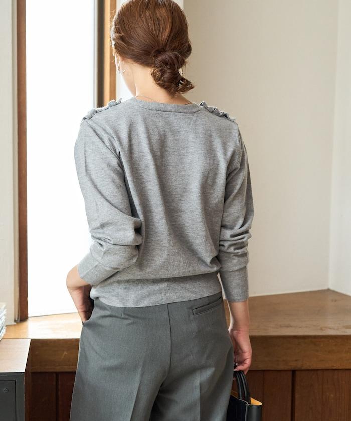 迷你荷葉邊V領針織開衫