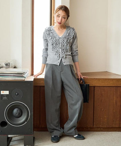 迷你荷葉邊V領針織開衫