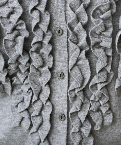 迷你荷葉邊V領針織開衫