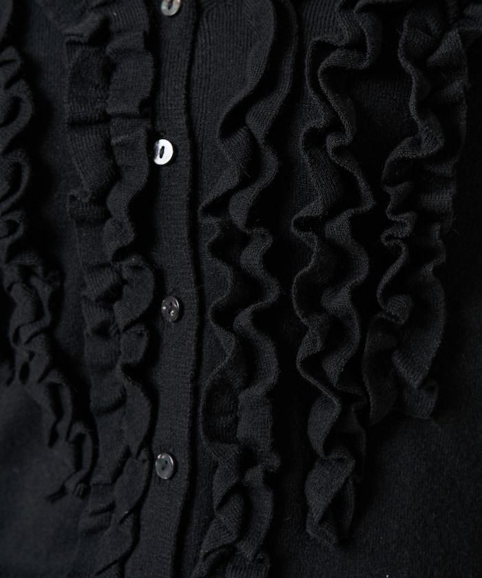 迷你荷葉邊V領針織開衫