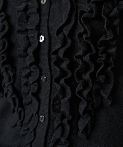 迷你荷葉邊V領針織開衫