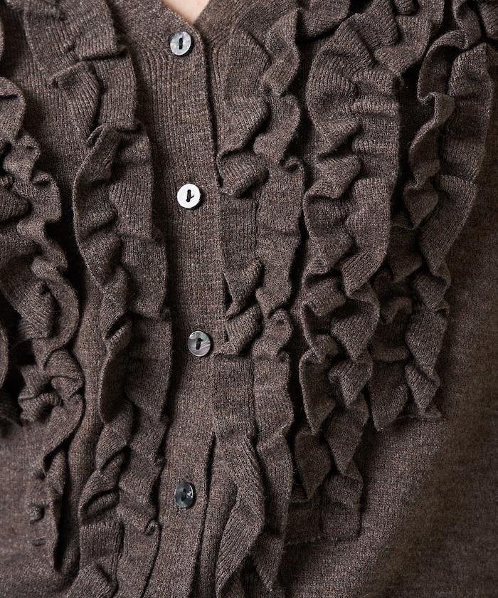 迷你荷葉邊V領針織開衫