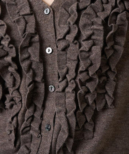 迷你荷葉邊V領針織開衫