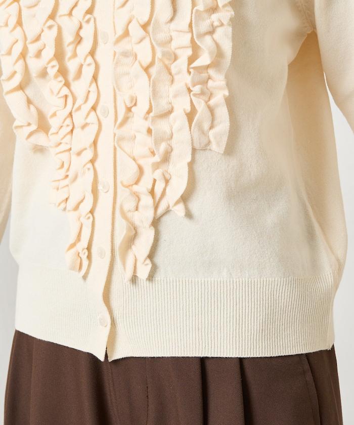 迷你荷葉邊V領針織開衫