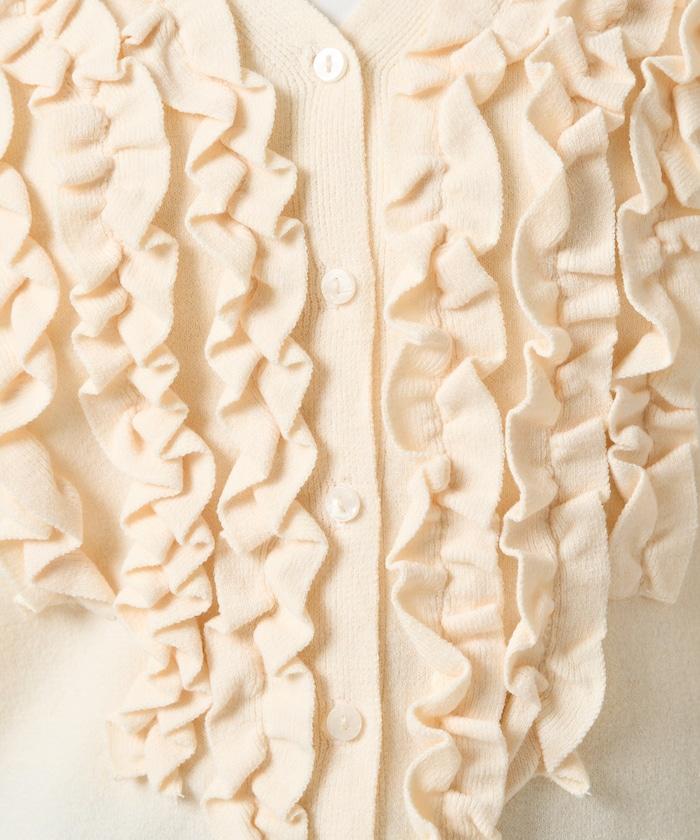 迷你荷葉邊V領針織開衫