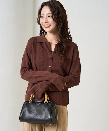 麻觸感 花朵提花開衫