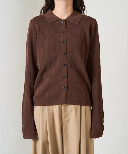 麻觸感 花朵提花開衫