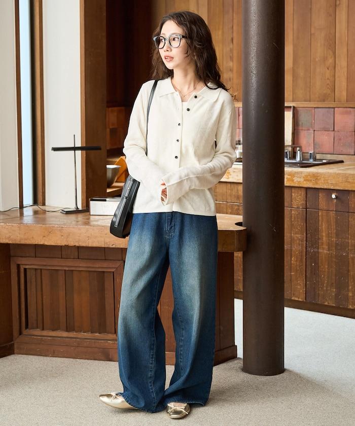 麻觸感 花朵提花開衫