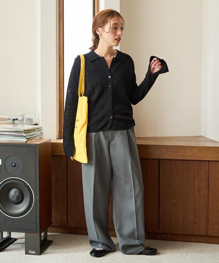 麻觸感 花朵提花開衫