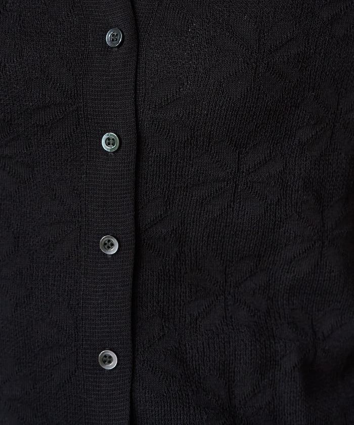 麻觸感 花朵提花開衫