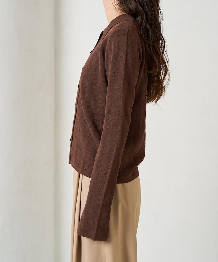 麻觸感 花朵提花開衫