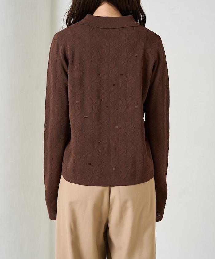 麻觸感 花朵提花開衫