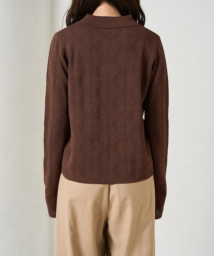 麻觸感 花朵提花開衫