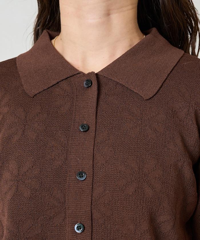 麻觸感 花朵提花開衫