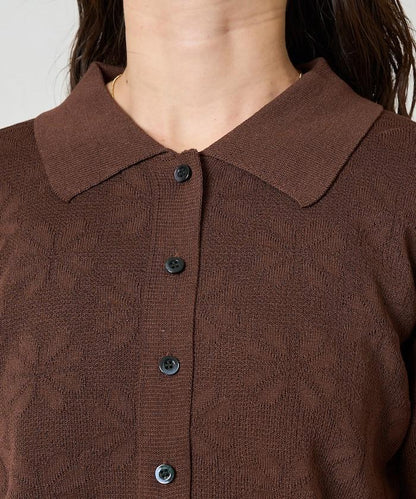 麻觸感 花朵提花開衫