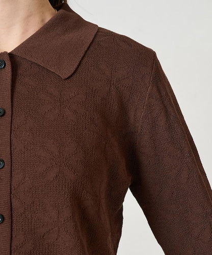 麻觸感 花朵提花開衫