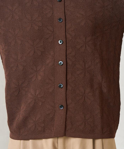 麻觸感 花朵提花開衫