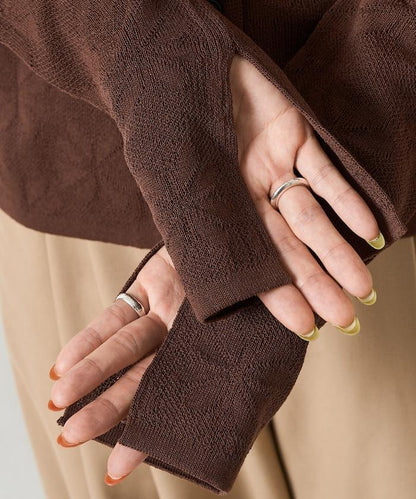 麻觸感 花朵提花開衫