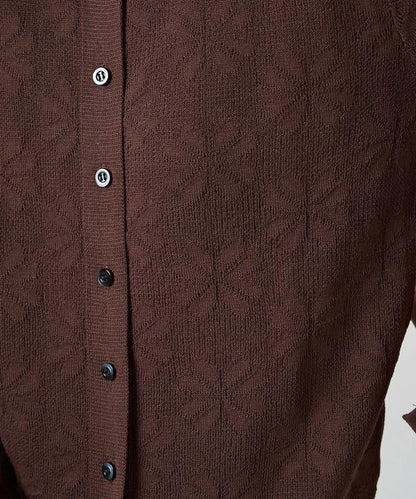 麻觸感 花朵提花開衫