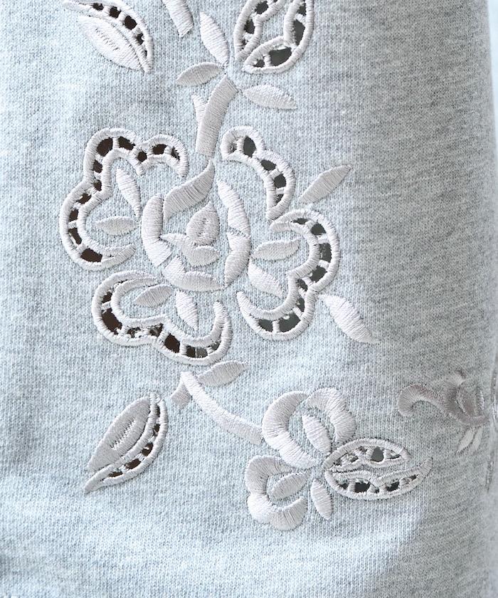 花朵剪裁 刺繡 裡毛 寬鬆 運動褲