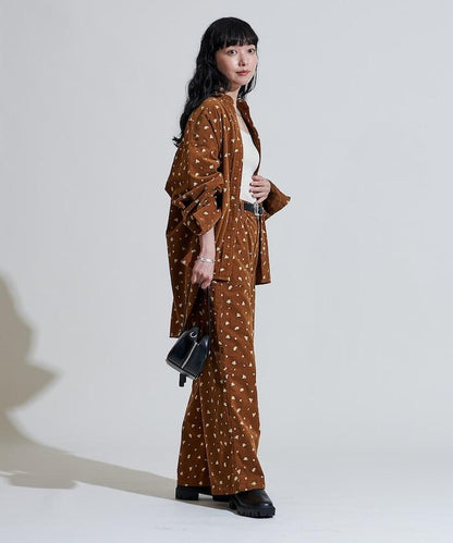 鄉村風格燈花圖案絨布褲子＜可搭配套裝＞