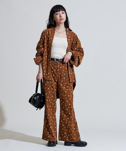 鄉村風格燈花圖案絨布褲子＜可搭配套裝＞