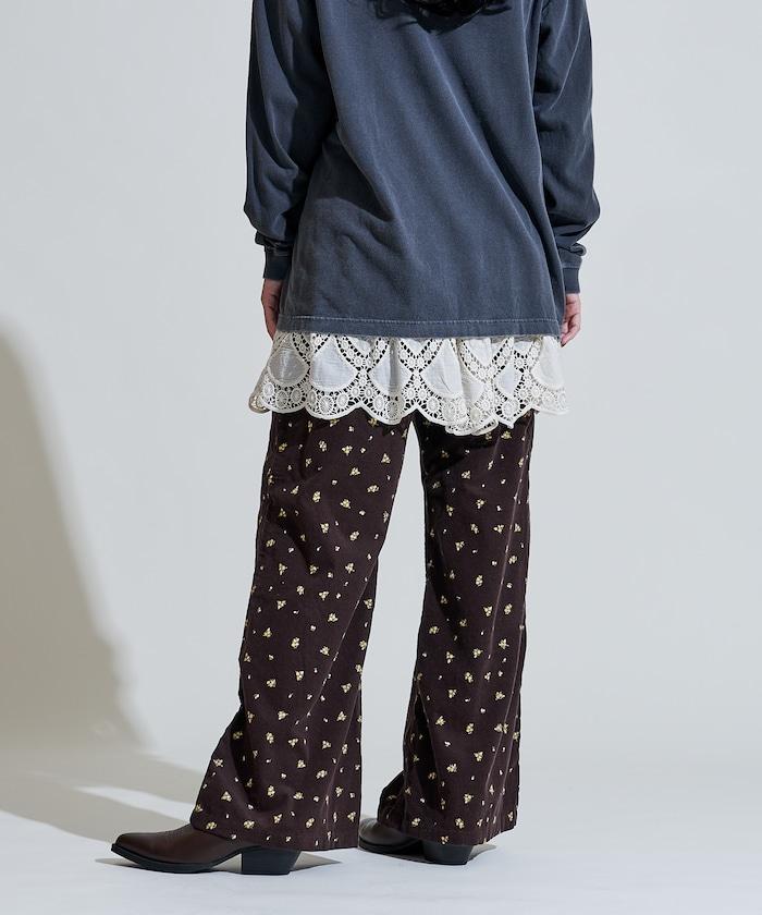 鄉村風格燈花圖案絨布褲子＜可搭配套裝＞