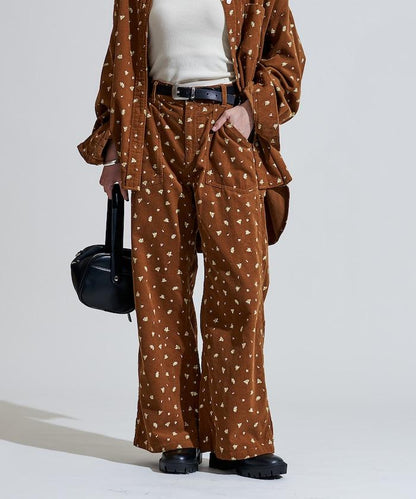 鄉村風格燈花圖案絨布褲子＜可搭配套裝＞