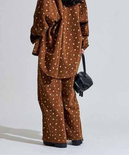 鄉村風格燈花圖案絨布褲子＜可搭配套裝＞