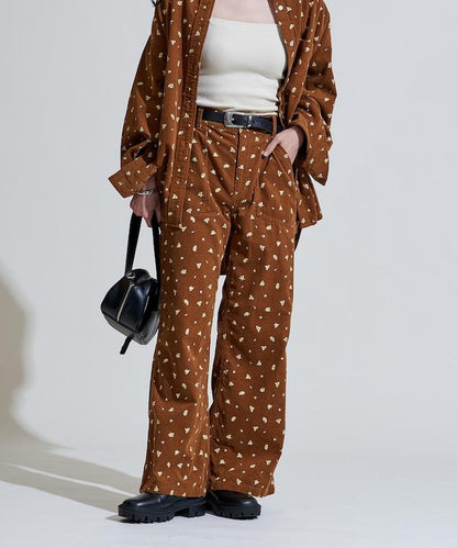 鄉村風格燈花圖案絨布褲子＜可搭配套裝＞