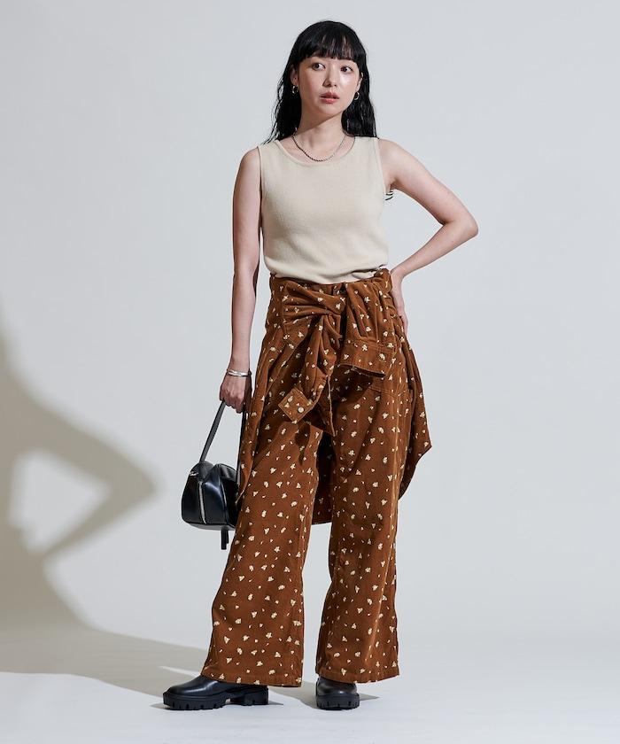 鄉村風格燈花圖案絨布褲子＜可搭配套裝＞