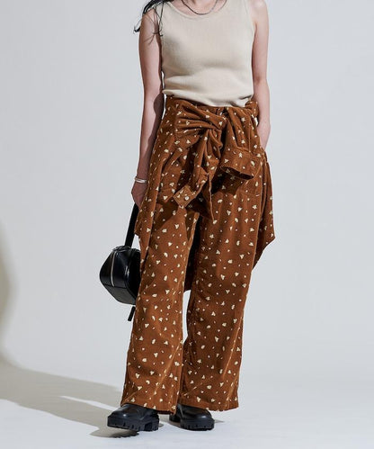 鄉村風格燈花圖案絨布褲子＜可搭配套裝＞