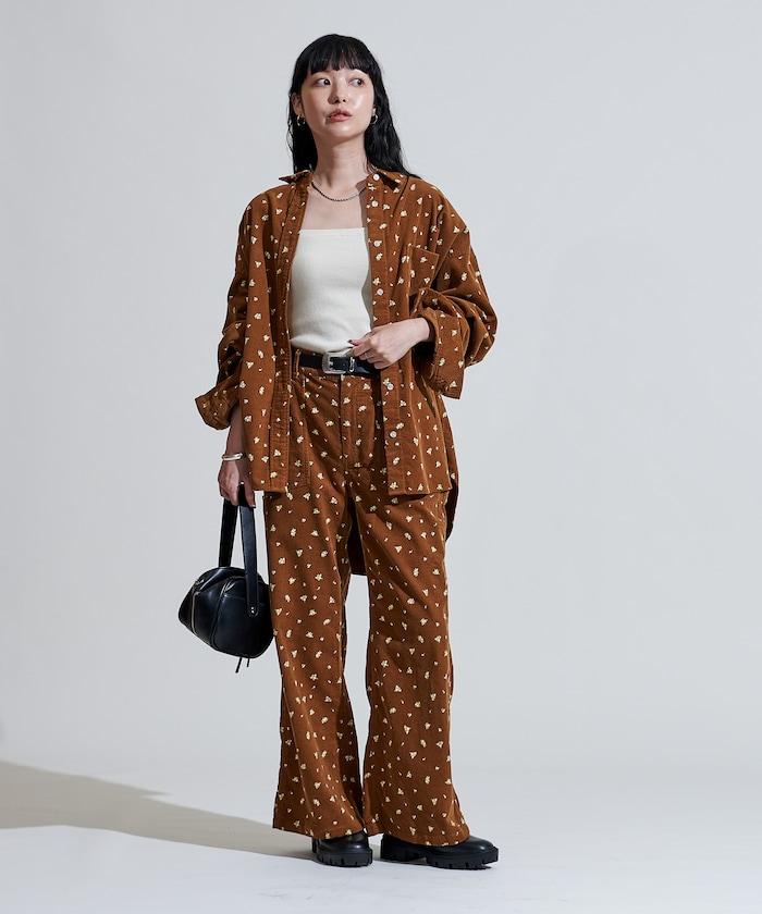 鄉村風格燈花圖案絨布褲子＜可搭配套裝＞