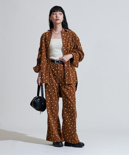 鄉村風格燈花圖案絨布褲子＜可搭配套裝＞