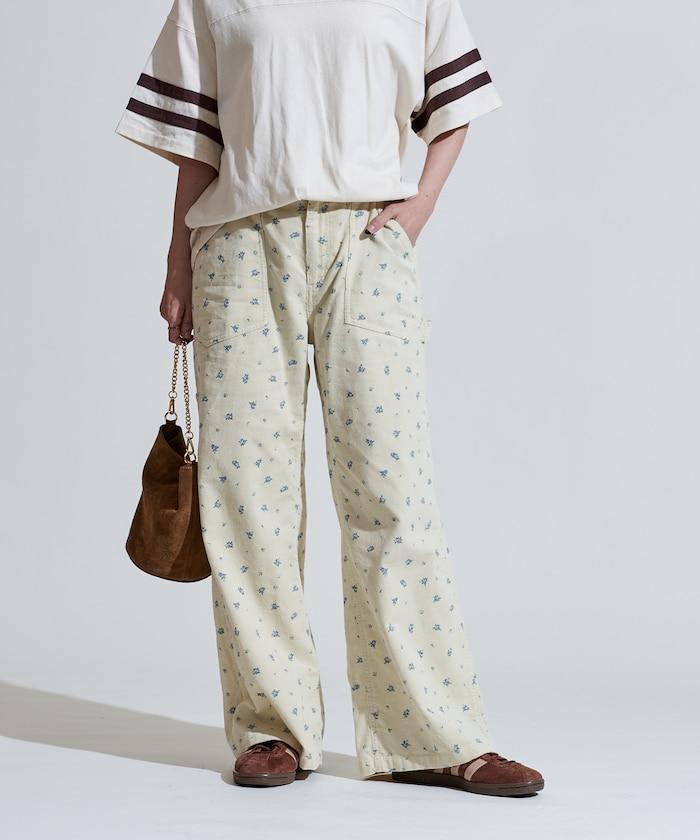 鄉村風格燈花圖案絨布褲子＜可搭配套裝＞