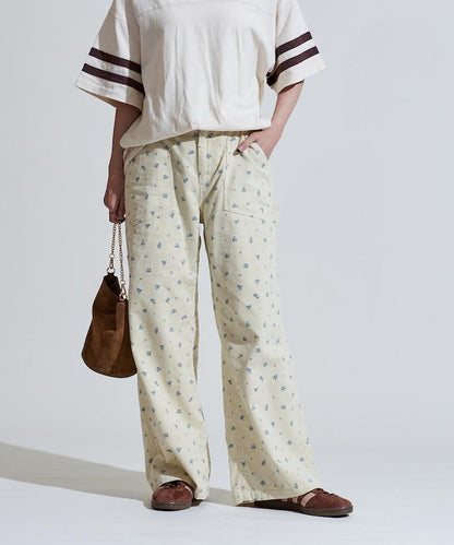 鄉村風格燈花圖案絨布褲子＜可搭配套裝＞