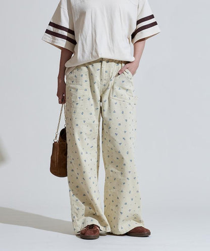 鄉村風格燈花圖案絨布褲子＜可搭配套裝＞