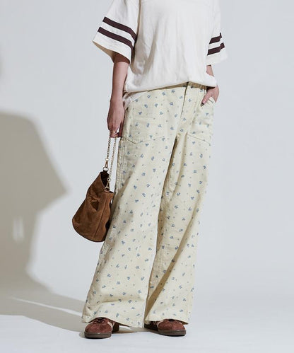 鄉村風格燈花圖案絨布褲子＜可搭配套裝＞