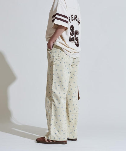 鄉村風格燈花圖案絨布褲子＜可搭配套裝＞