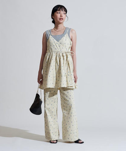 鄉村風格燈花圖案絨布褲子＜可搭配套裝＞