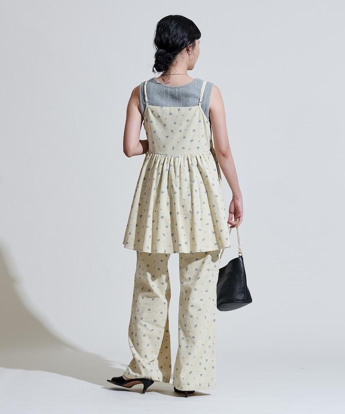 鄉村風格燈花圖案絨布褲子＜可搭配套裝＞