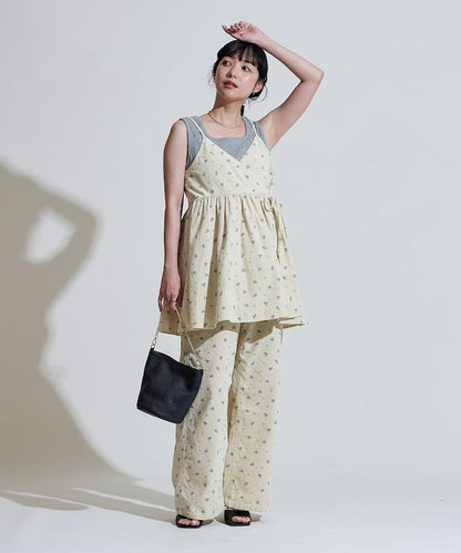 鄉村風格燈花圖案絨布褲子＜可搭配套裝＞