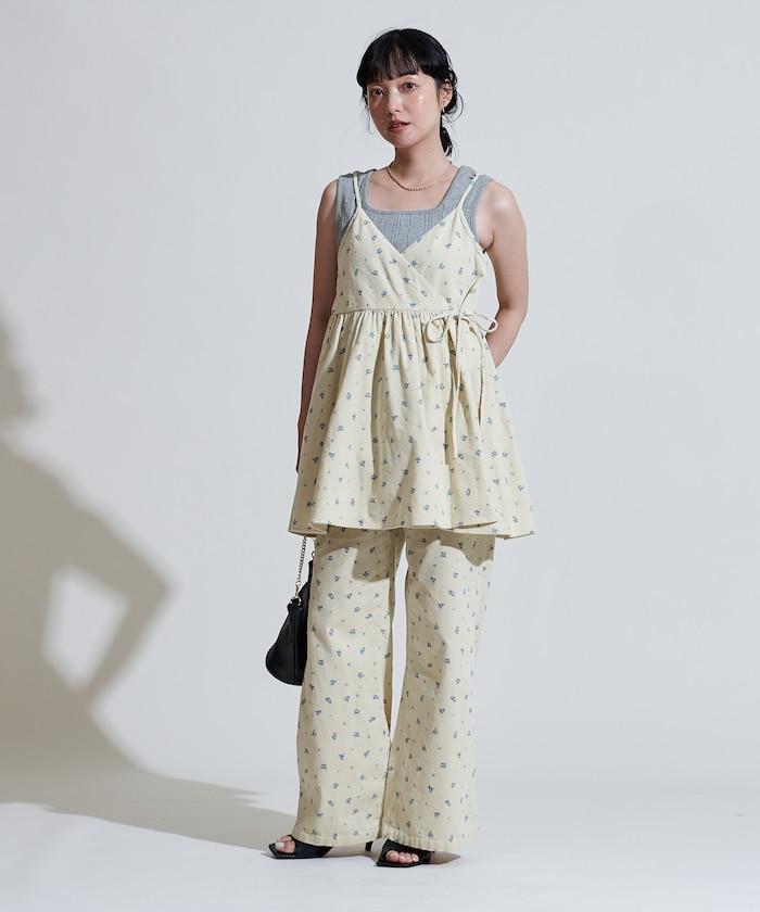 鄉村風格燈花圖案絨布褲子＜可搭配套裝＞