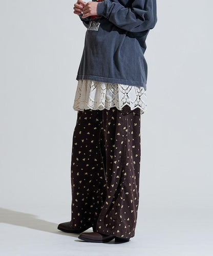 鄉村風格燈花圖案絨布褲子＜可搭配套裝＞