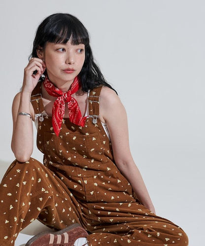 鄉村花卉 燈芯絨工裝連體褲＜可搭配套裝＞