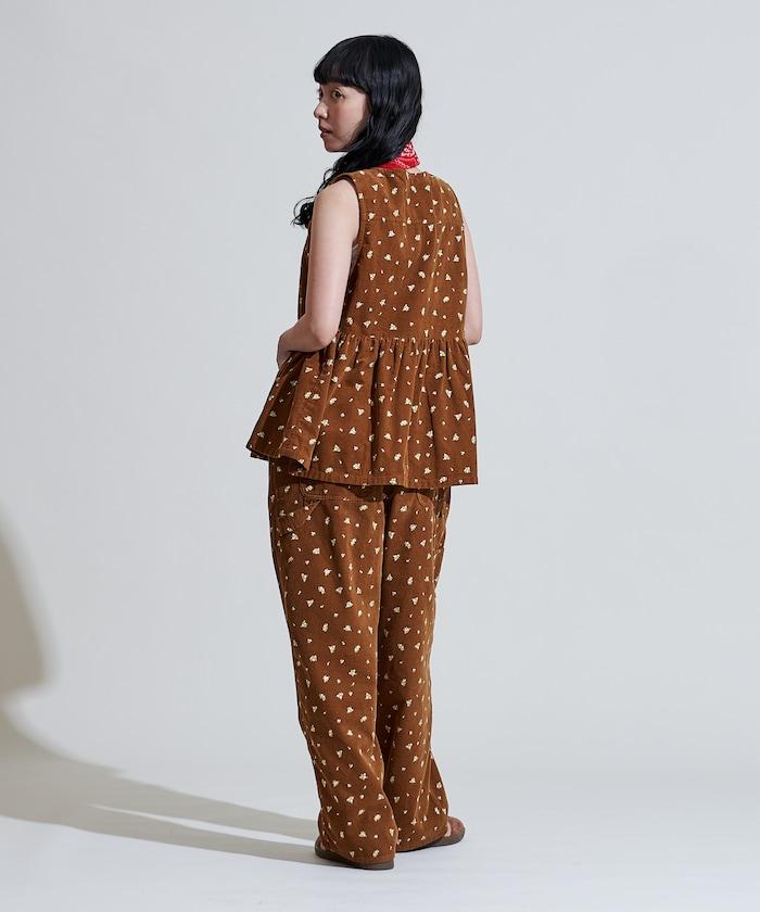 鄉村花卉 燈芯絨工裝連體褲＜可搭配套裝＞